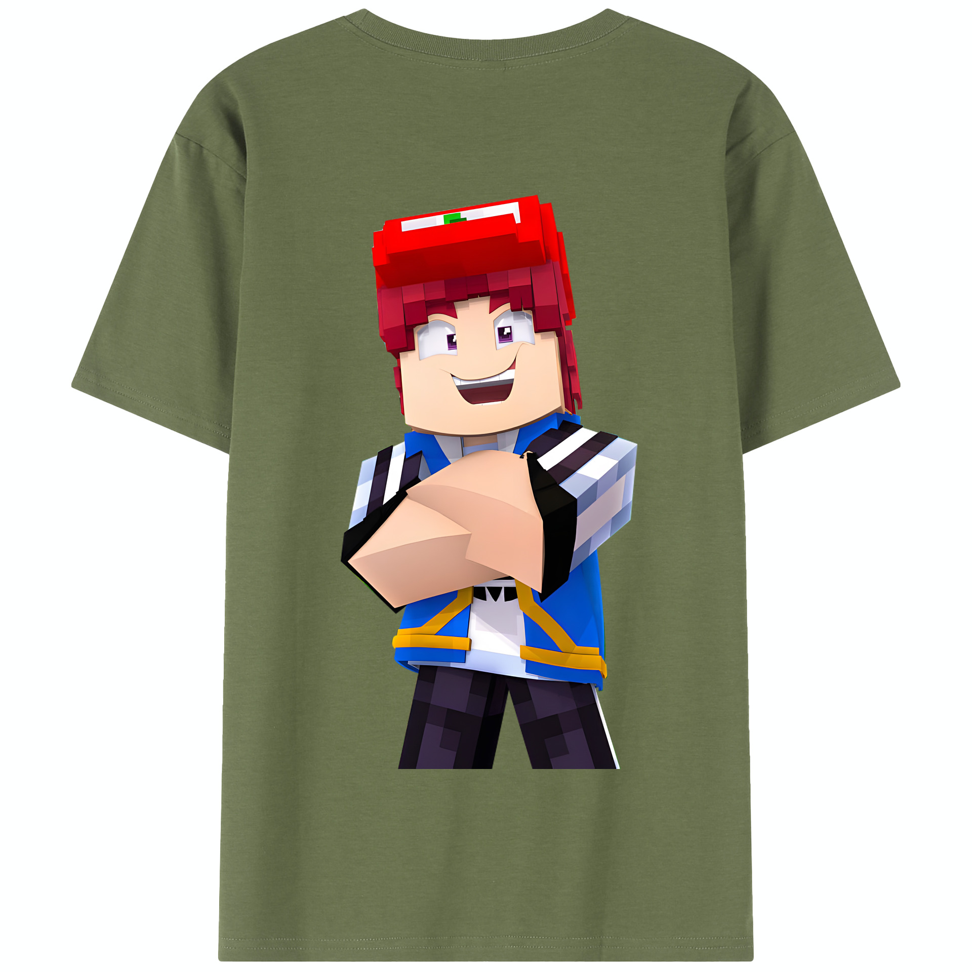 （画像用） マインクラフト ブロックの世界 Minecraft MC Block world 綿100％半袖Tシャツ（背面プリント）